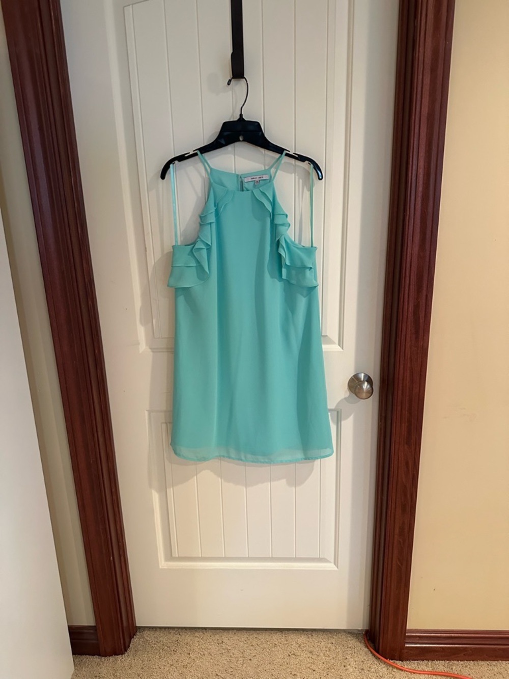 Naked Zebra Mint Ruffle Cold-Shoulder Dress